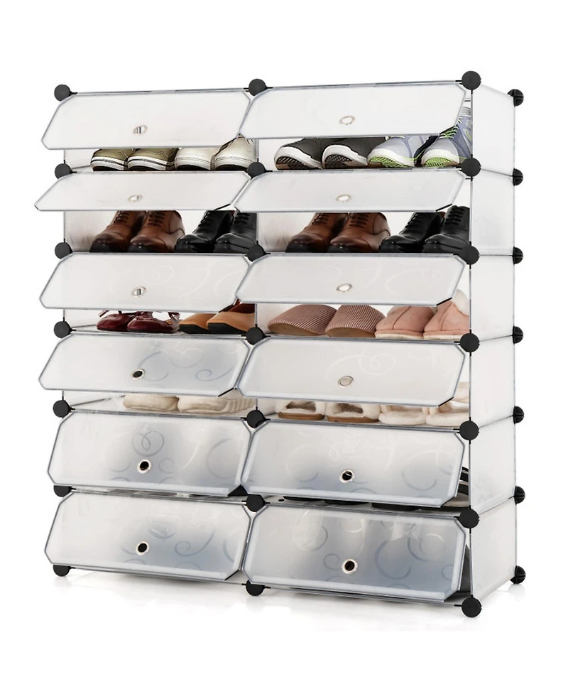 Gouun Plastic Modular Cube Shoe Rack Organizer with Transparent Doors