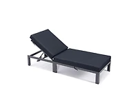 LeisureMod Chelsea Patio Chaise Lounge Chair Black Aluminum 4-Position Adjustable Reclining Outdoor Sun Lounger for Pool Rust-Proof Frame
