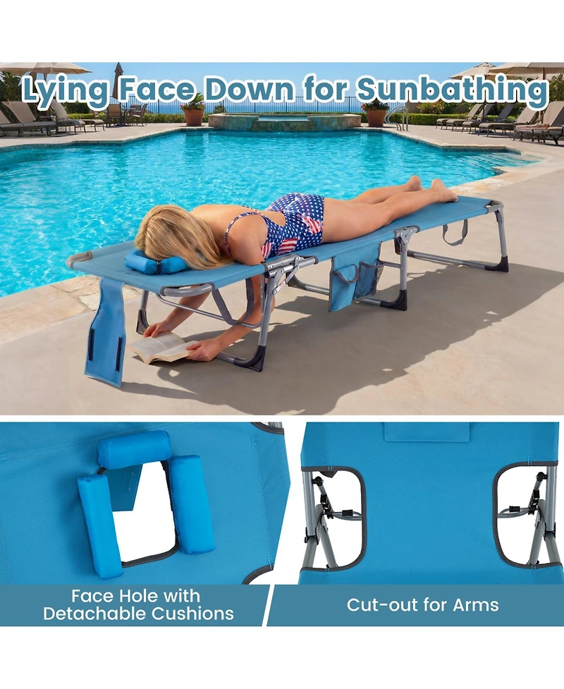 Gymax 2PCS Tanning ChairPortable Chaise Lounge Chair w/4-Position Adjustable Backrest