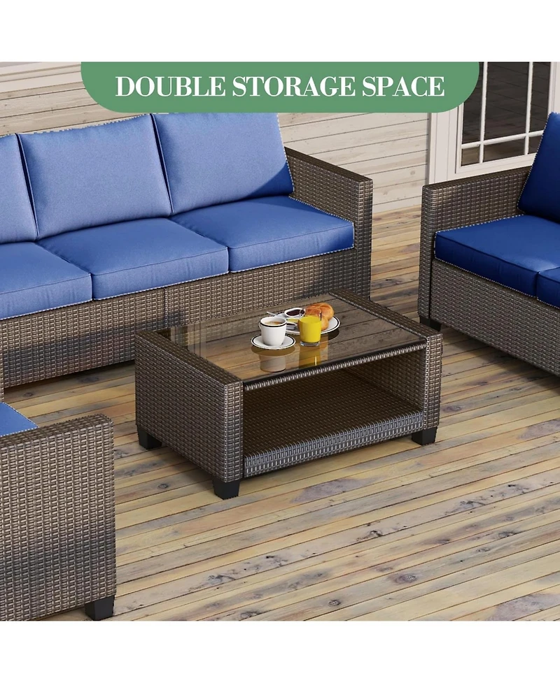 gaomon 5-Piece Outdoor Patio Wicker Sectional Sofa Set with Glass Table