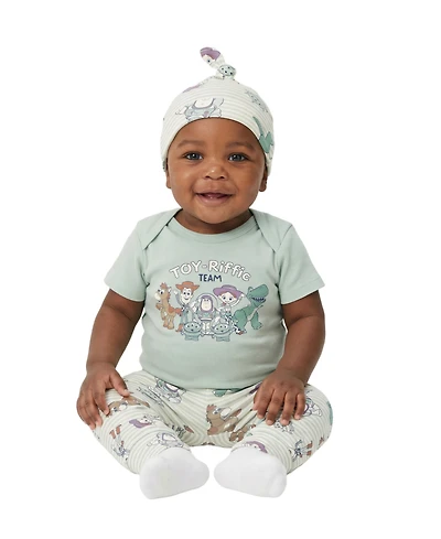 Disney Baby Boys' Toy Story Short-Sleeve Bodysuit, Pants and Beanie, 3-Piece Set