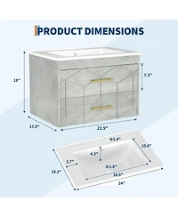 gaomon Floating Bathroom Vanity with Sink, Modern Wall-Mounted Cabinet Ceramic Top, 2 Drawer Storage for Small or Apartment