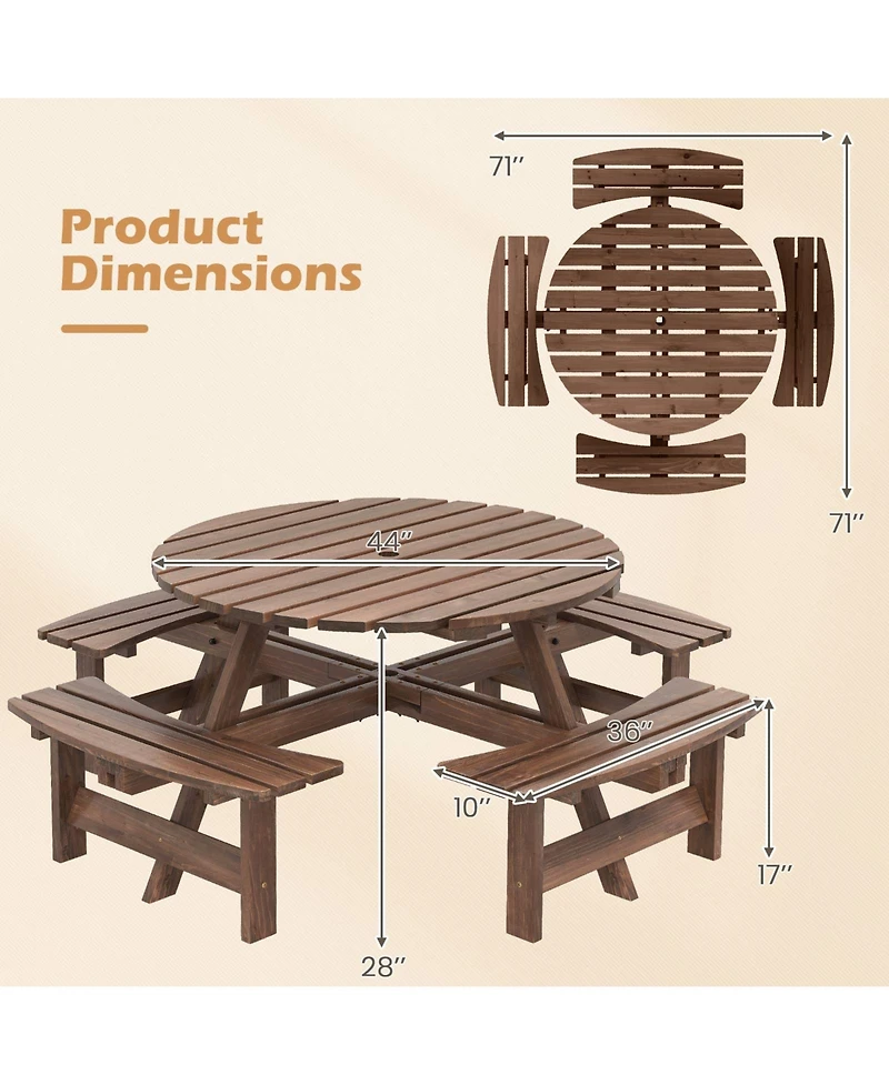 Slickblue Round Picnic Table Set for 8 Person with Benches, Circular Outdoor Dining