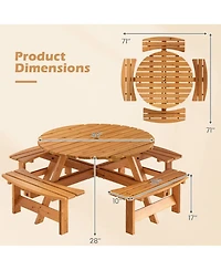 Slickblue Round Picnic Table Set for 8 Person with Benches, Circular Outdoor Dining Table