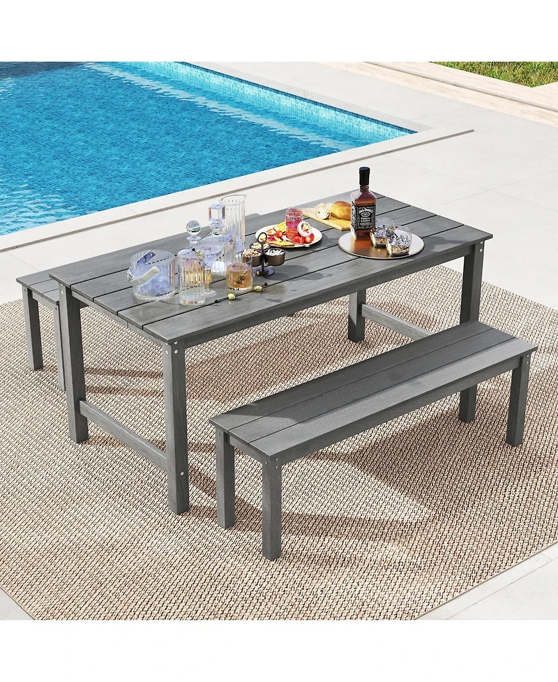 Slickblue 3 Pieces Outdoor Dining Table Set with 2 Benches.
