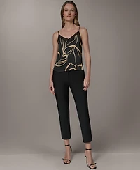 Donna Karan New York Women's Printed V-Neck Lace Trim Camisole