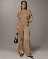 Donna Karan New York Women's Short-Sleeve Crewneck Cotton Sweater