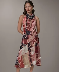 Donna Karan New York Women's Printed Burnout High Cowl Neck Dress
