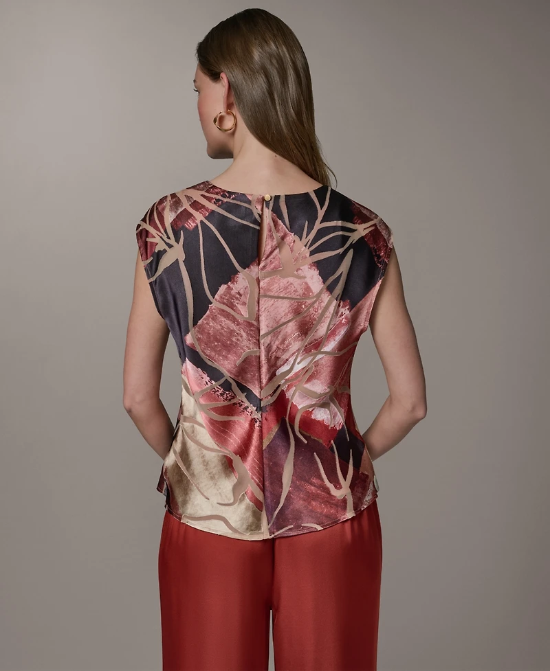 Donna Karan New York Women's Abstract Geo Print Burnout Cap Sleeve Top