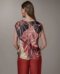 Donna Karan New York Women's Abstract Geo Print Burnout Cap Sleeve Top