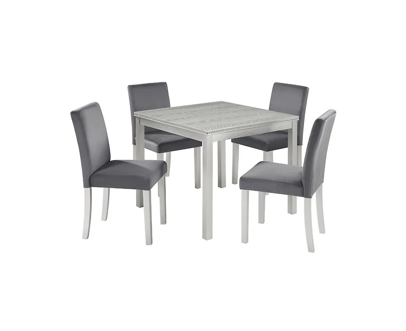 sumyeg 5-Piece Silver Grey Crystal Accent Wood Dining Set with Square Kitchen Table and 4 Upholstered Chairs