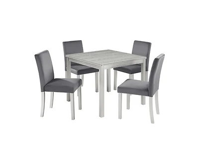 sumyeg 5-Piece Silver Grey Crystal Accent Wood Dining Set with Square Kitchen Table and 4 Upholstered Chairs