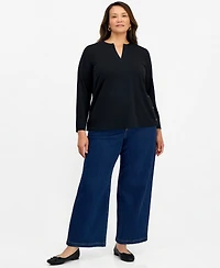 Style & Co Plus Luxsoft Ft Split V-Neck Long-Sleeve Top, Macy's Exclusive