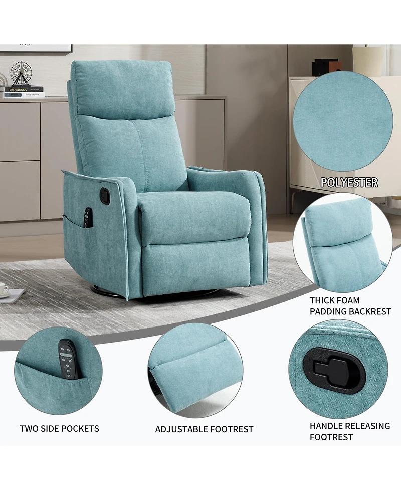 Boyel Living Heat Massage Manual Recliner Chair with Rocker and Swivel Fabric for Room