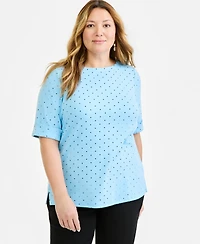 Style & Co Plus Printed Boat-Neck Elbow-Sleeve Top, Macy's Exclusive