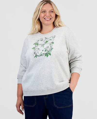 Style & Co Plus Fleece Floral-Print Pullover Sweatshirt, Created for Macy's