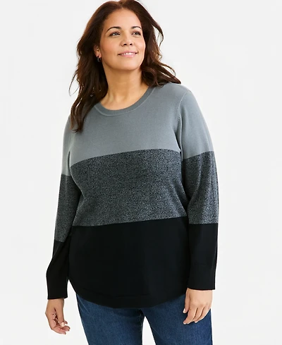 Style & Co Plus Colorblocked Curved-Hem Sweater, Macy's Exclusive