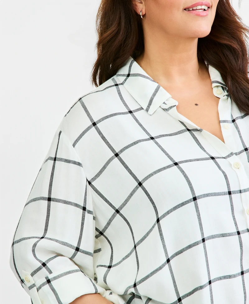 Style & Co Plus Plaid Point-Collar Long-Sleeve Button-Down Shirt, Macy's Exclusive