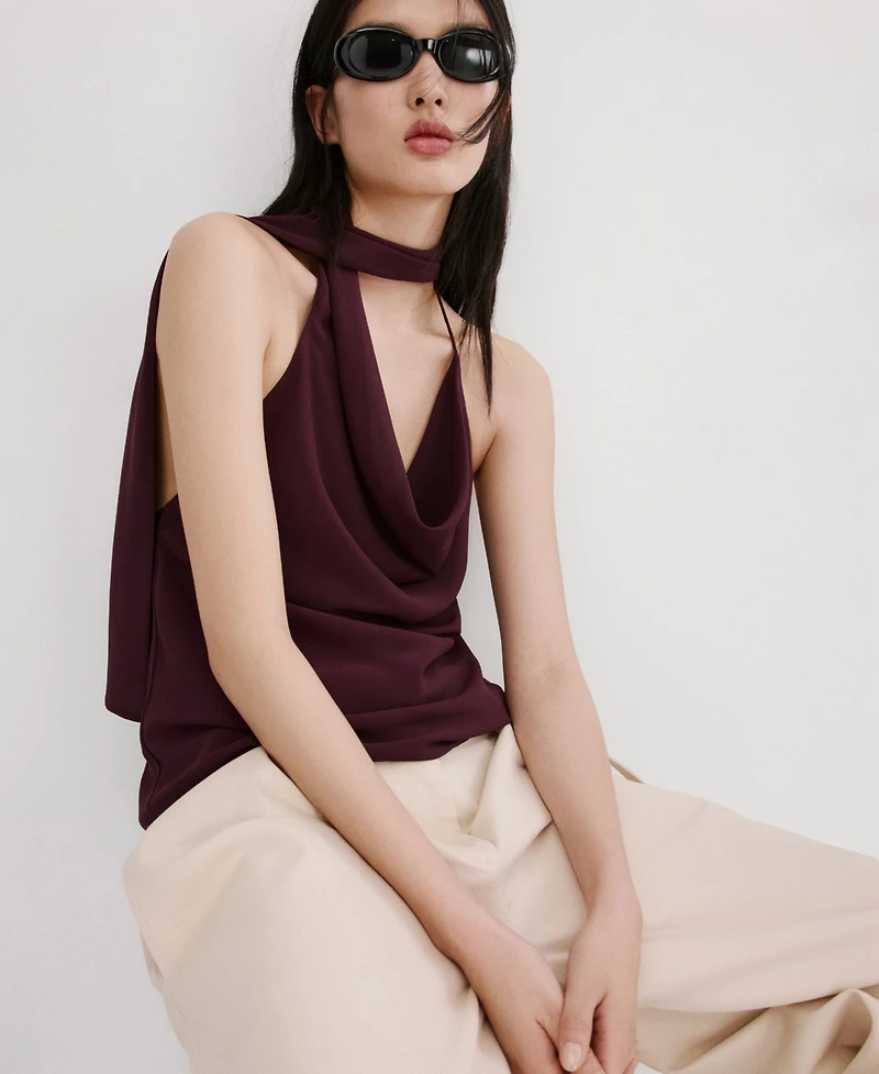Mango Women's Draped-Neck Scarf Top