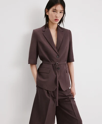 Mango Women's Belted Linen Suit Blazer