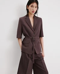 Mango Women's Belted Linen Suit Blazer