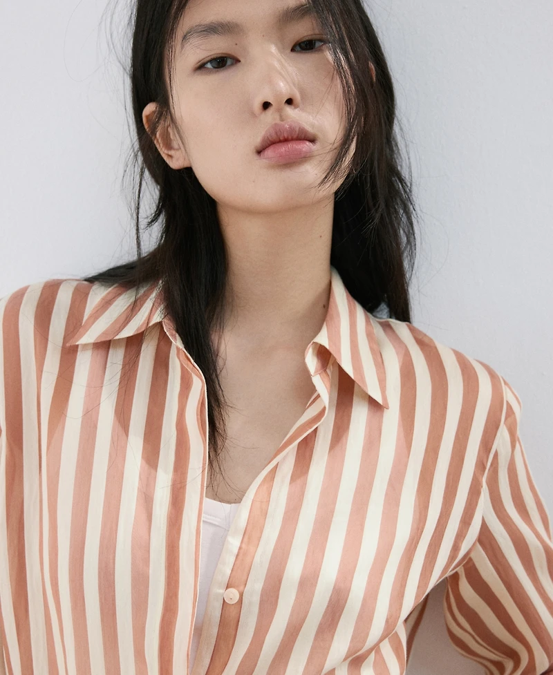 Mango Women's Semi-Transparent Striped Lyocell Shirt