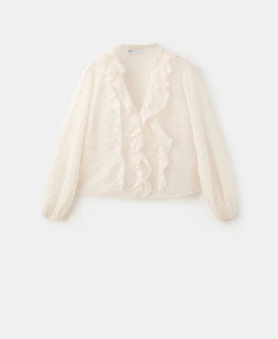Mango Women's Ruffled Embroidered Blouse
