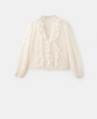 Mango Women's Ruffled Embroidered Blouse
