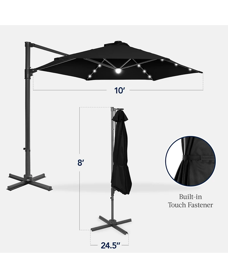 Best Choice Products 10ft 360° Rotating Cantilever Easy Auto Open Patio Umbrella w/ Solar Led Lights