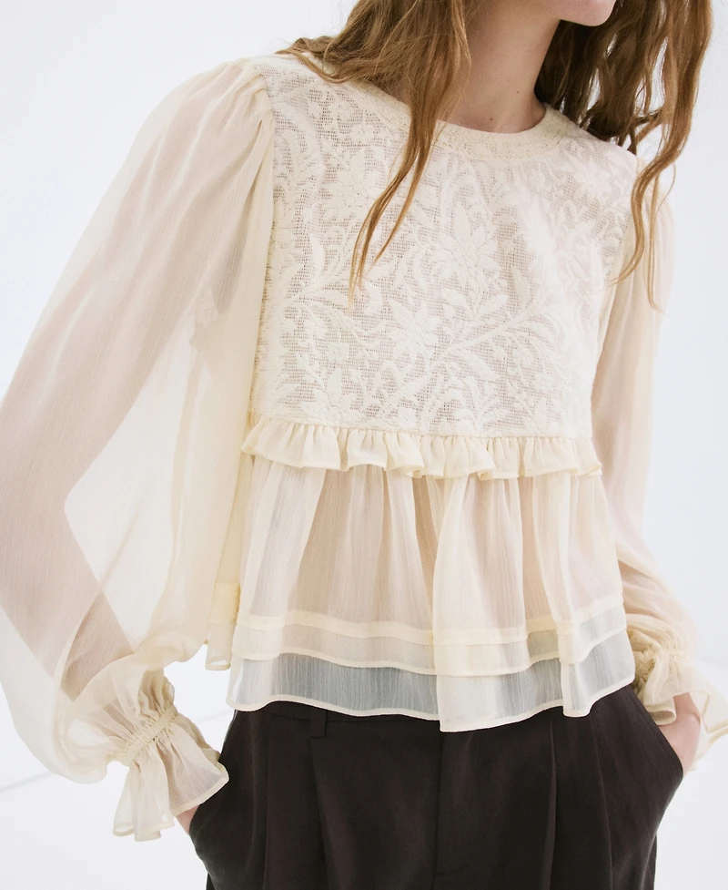 Mango Women's Lace Contrast Blouse