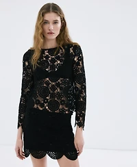 Mango Women's Openwork Knitted Floral Sweater