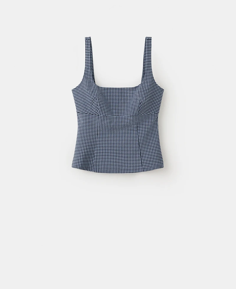 Mango Women's Gingham Check Print Fitted Top