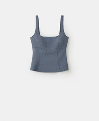 Mango Women's Gingham Check Print Fitted Top