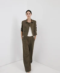 Mango Women's Straight Linen-Blend Pants
