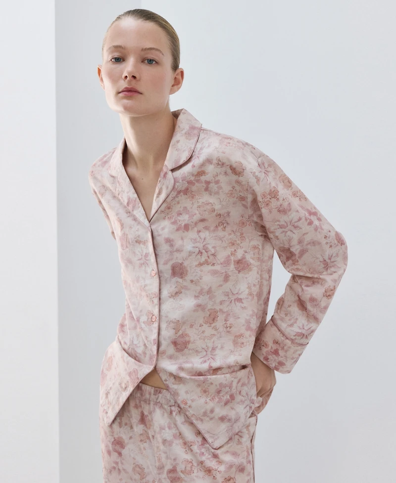 Mango Women's Piping Detail Printed Pajama Shirt