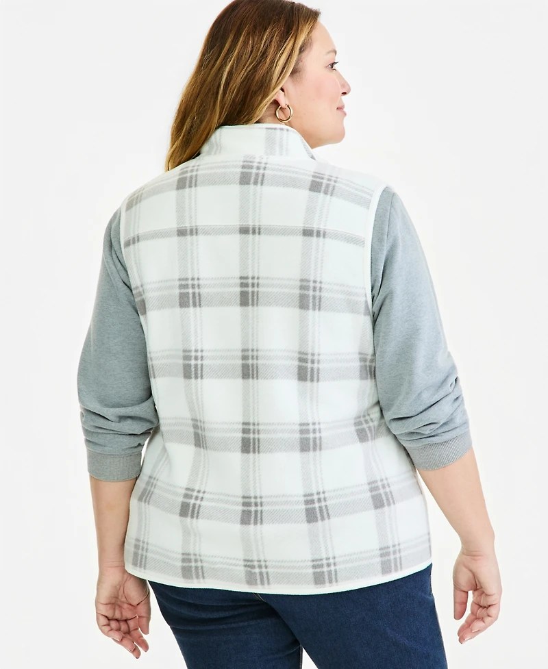 Style & Co Plus Plaid Fleece Zip-Front Vest, Macy's Exclusive