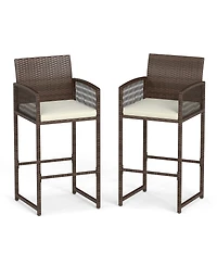 Sugift Set of 2 Outdoor Wicker Bar Height Patio Chairs with Cushions