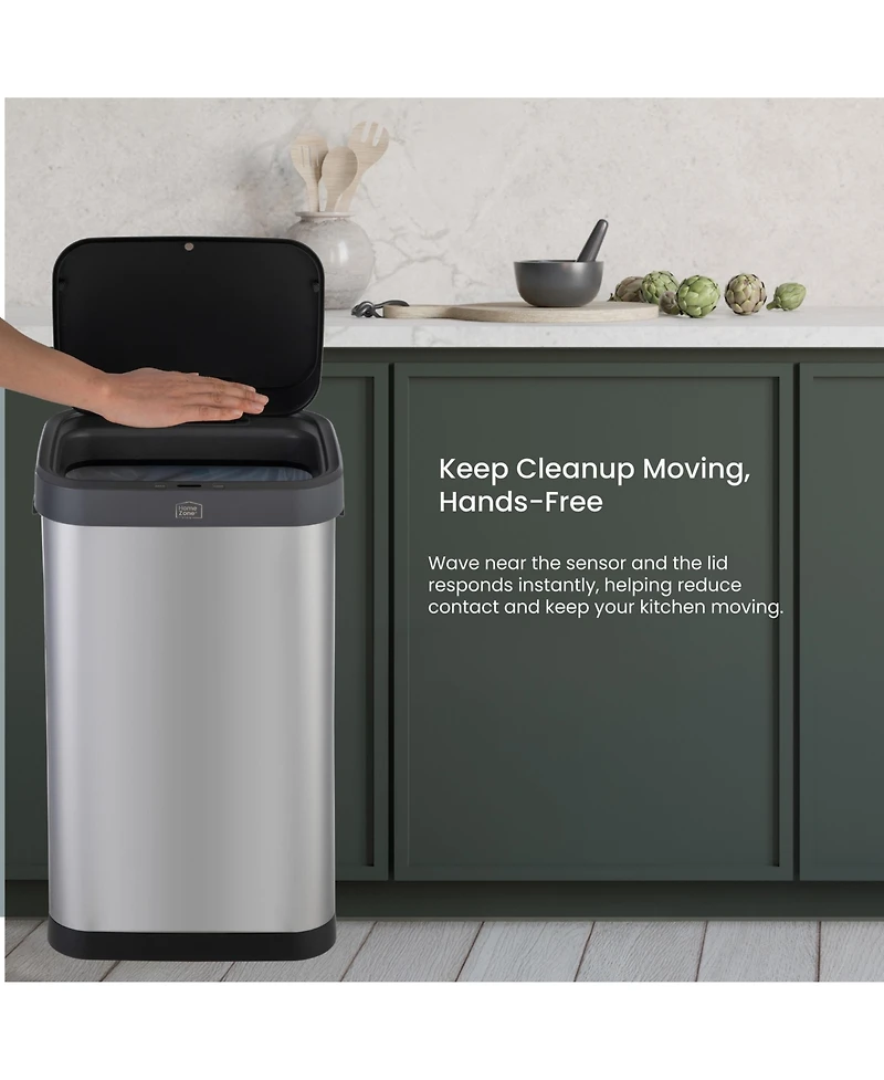 Home Zone Living Gallon Sensor Kitchen Trash Can with Motion Sensor Lid and Touch Controls, Stainless Steel