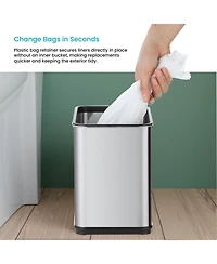 Home Zone Living 2 Gallon Slim Sensor Trash Can with Motion Sensor Lid and Touch Controls, Rectangular Stainless Steel, Silver
