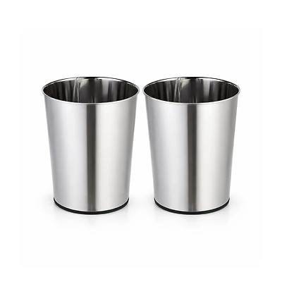 Home Zone Living Gallon Round Open Top Wastebasket, Stainless Steel, Silver, 2 Pack with Trash Bags
