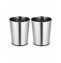 Home Zone Living Gallon Round Open Top Wastebasket, Stainless Steel, Silver, 2 Pack with Trash Bags