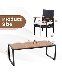 Gymax Set of 9 Outdoor Metal Dining Table and Rattan Chairs w/ Acacia Wood Table