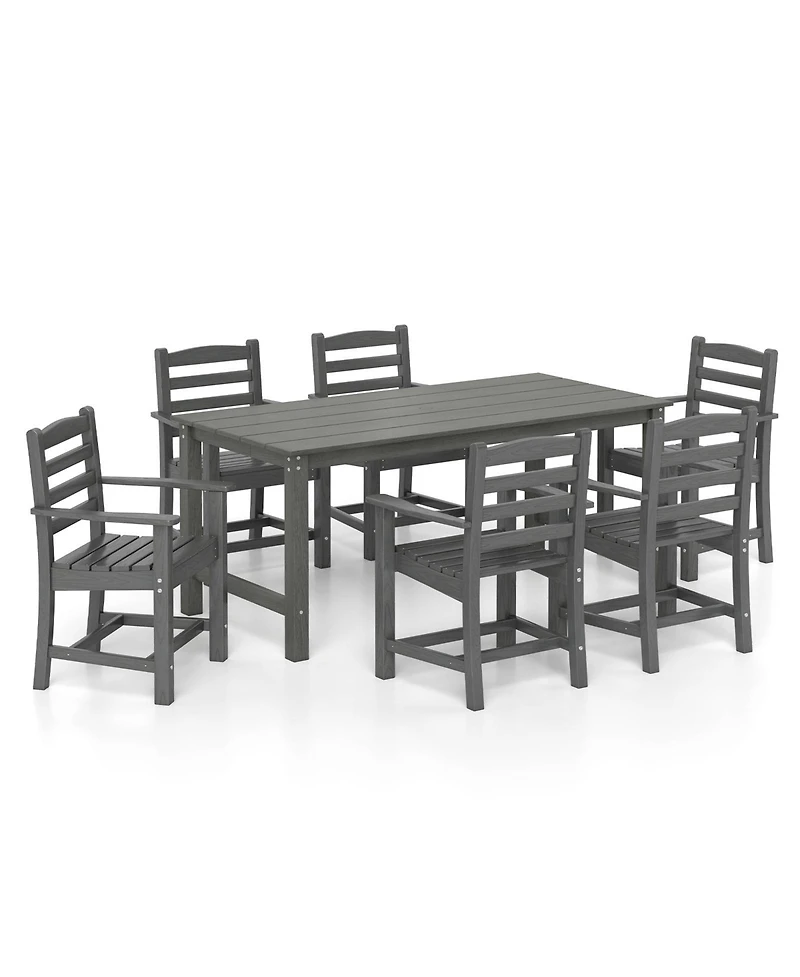 Gymax 7 Pcs Outdoor Dining Table Set for 6 People Rectangle and Armchairs