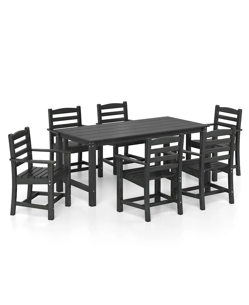Gymax 7 Pcs Outdoor Dining Table Set for 6 People Rectangle and Armchairs