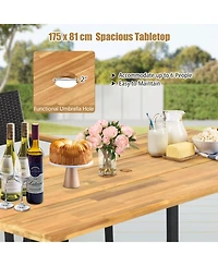 Sugift 5-Piece Patio Rattan Dining Set with Acacia Wood Tabletop and Armrests