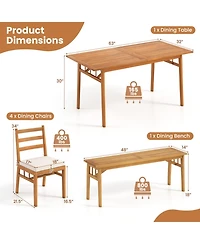 Sugift 6-Piece Patio Acacia Wood Dining Set with Bench Rectangular Table and Chairs