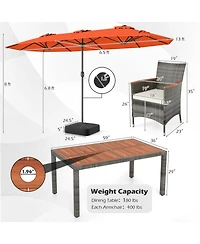 Sugift 8-Piece Outdoor Wicker Dining Furniture with Double-Sided Patio Umbrella