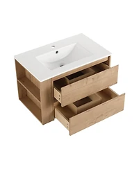 Sillysis Wall Mounted Bathroom Vanity with Ceramic Sink, 2 Soft Close Drawers