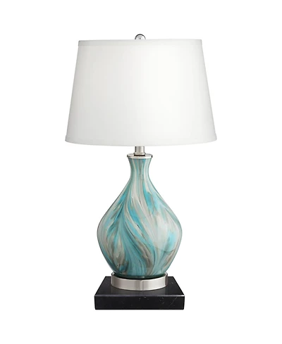 360 Lighting Cirrus Modern Accent Table Lamp with Square Marble Riser High Drum Shade for Bedroom Living Room Office House Home