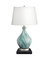 360 Lighting Cirrus Modern Accent Table Lamp with Square Marble Riser High Drum Shade for Bedroom Living Room Office House Home